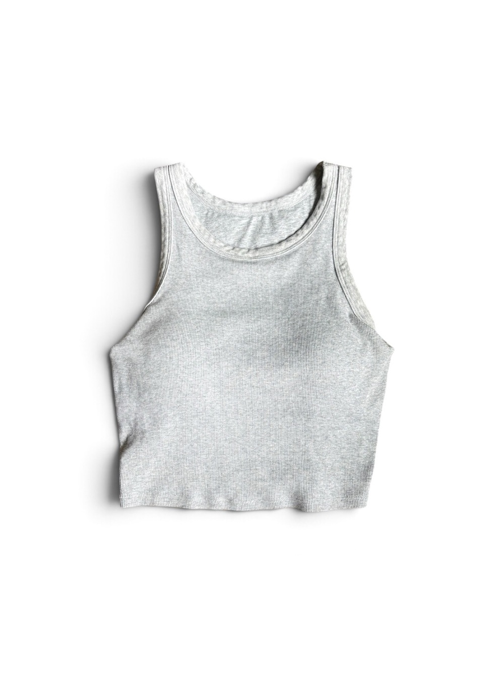 Grey Ribbed Tank Top with Built-In Bra – Size XS